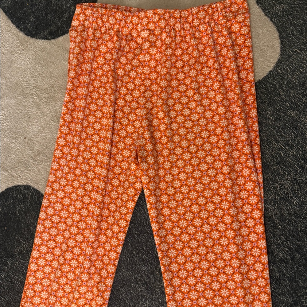 Orange Floral Patterned Pants